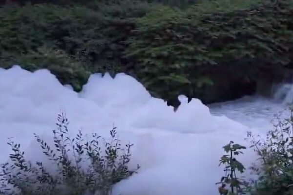 Bizarre 'foam iceberg' forms on Middleton river as Environment Agency called in