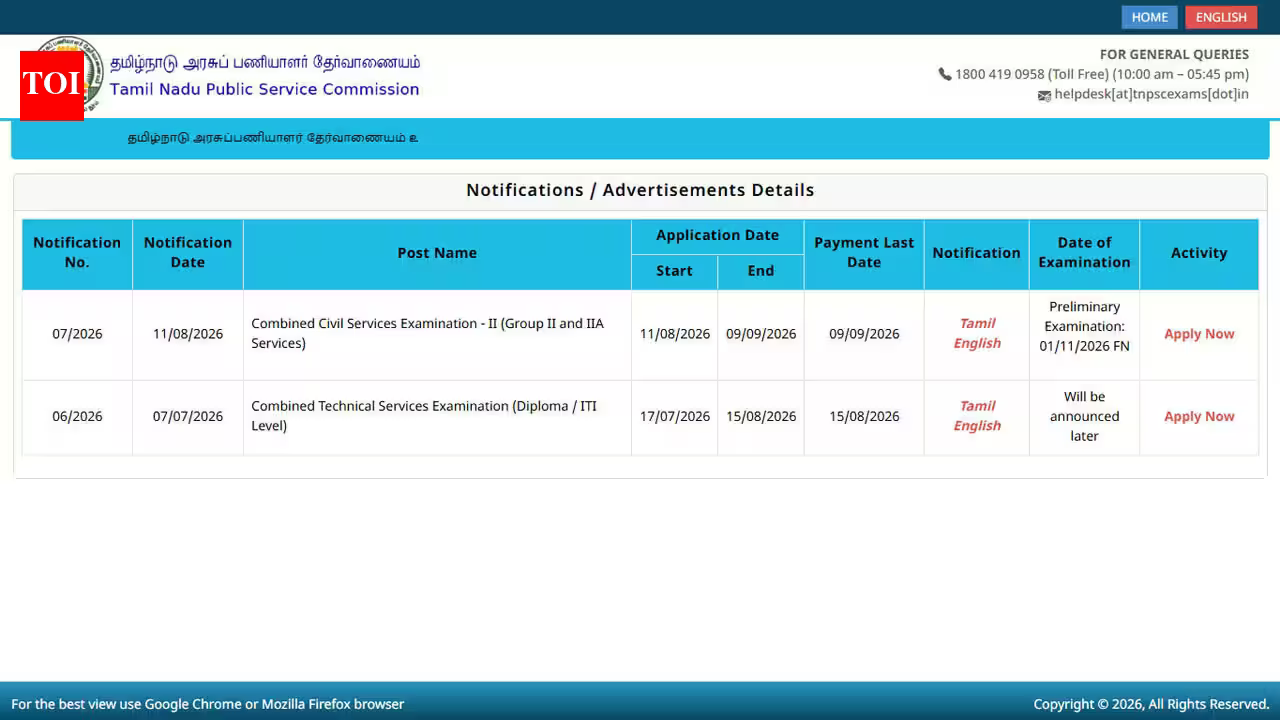 TNPSC Group 2 and 2A recruitment 2026: Applications open for 821 posts, preliminary exam on November 1