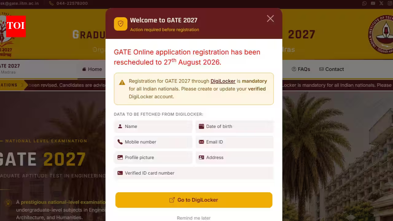 GATE 2027 registration postponed: IIT Madras to begin applications on August 27; check details