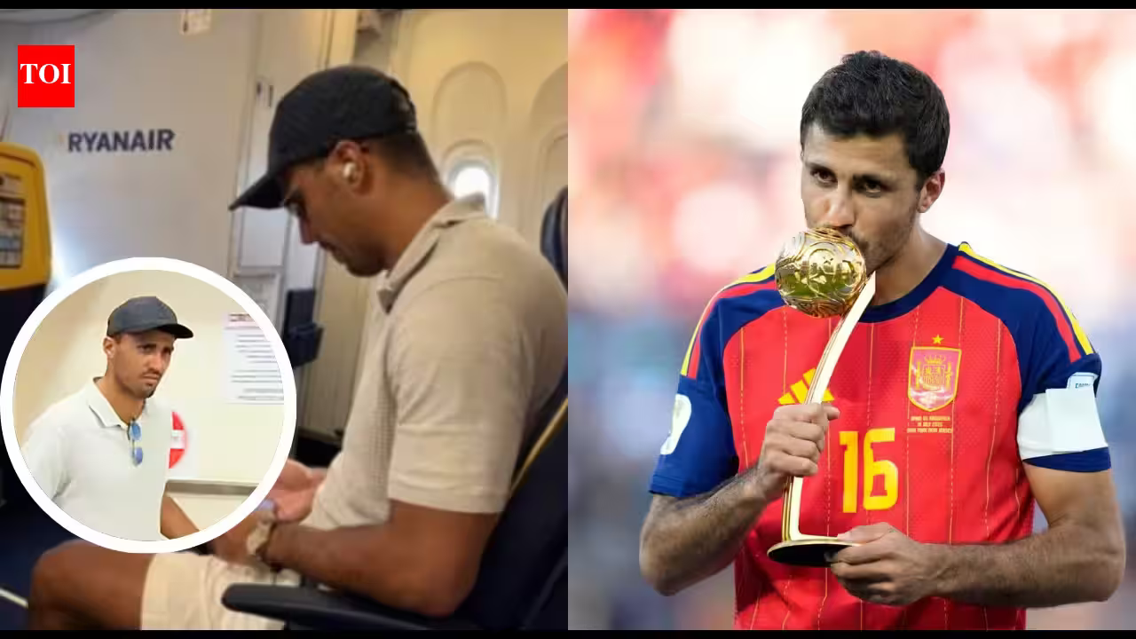 Watch: World Cup Golden Ball winner Rodri shocks passengers by boarding ultra-budget Ryanair flight to Liverpool