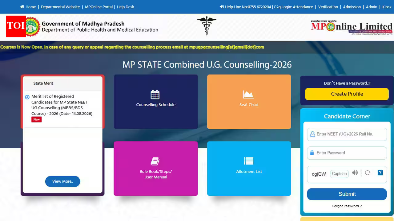 MP NEET UG merit list 2026 released with 17,093 candidates; check toppers' list and counselling schedule here