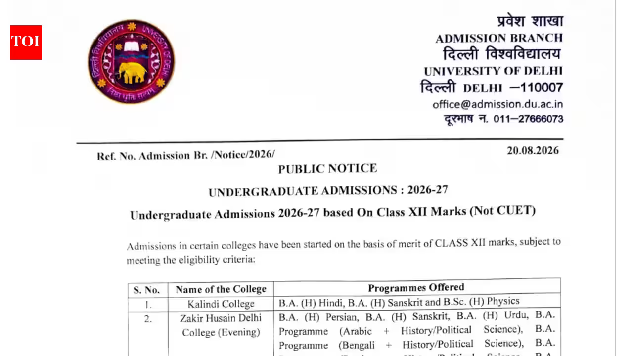 DU allows colleges to offer UG admission based on Class 12 marks; check colleges, courses here