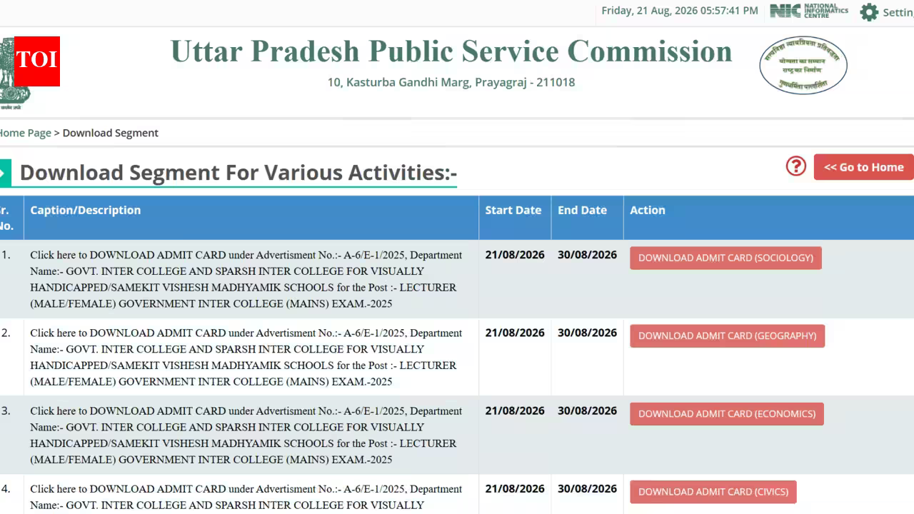UPPSC GIC Lecturer admit card 2026 released at uppsc.up.nic.in: Direct link to download hall ticket here