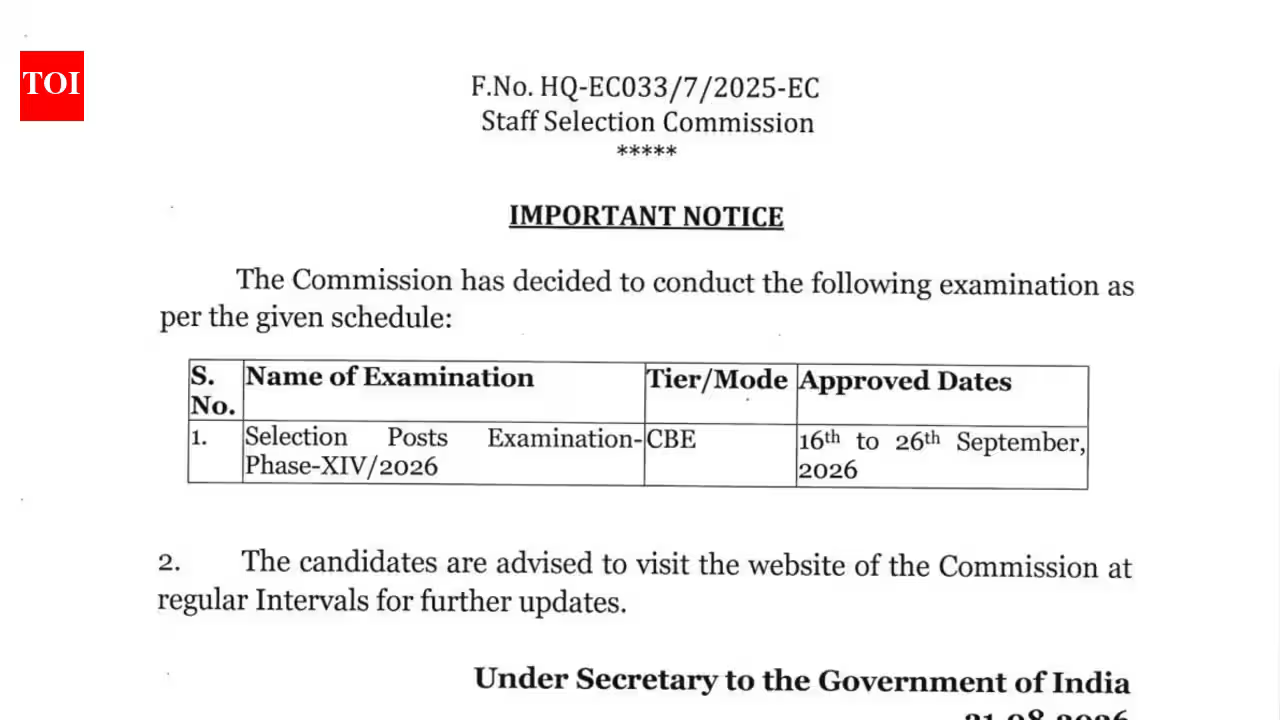 SSC Selection Post Phase 14 exam 2026 dates announced: Check complete schedule here