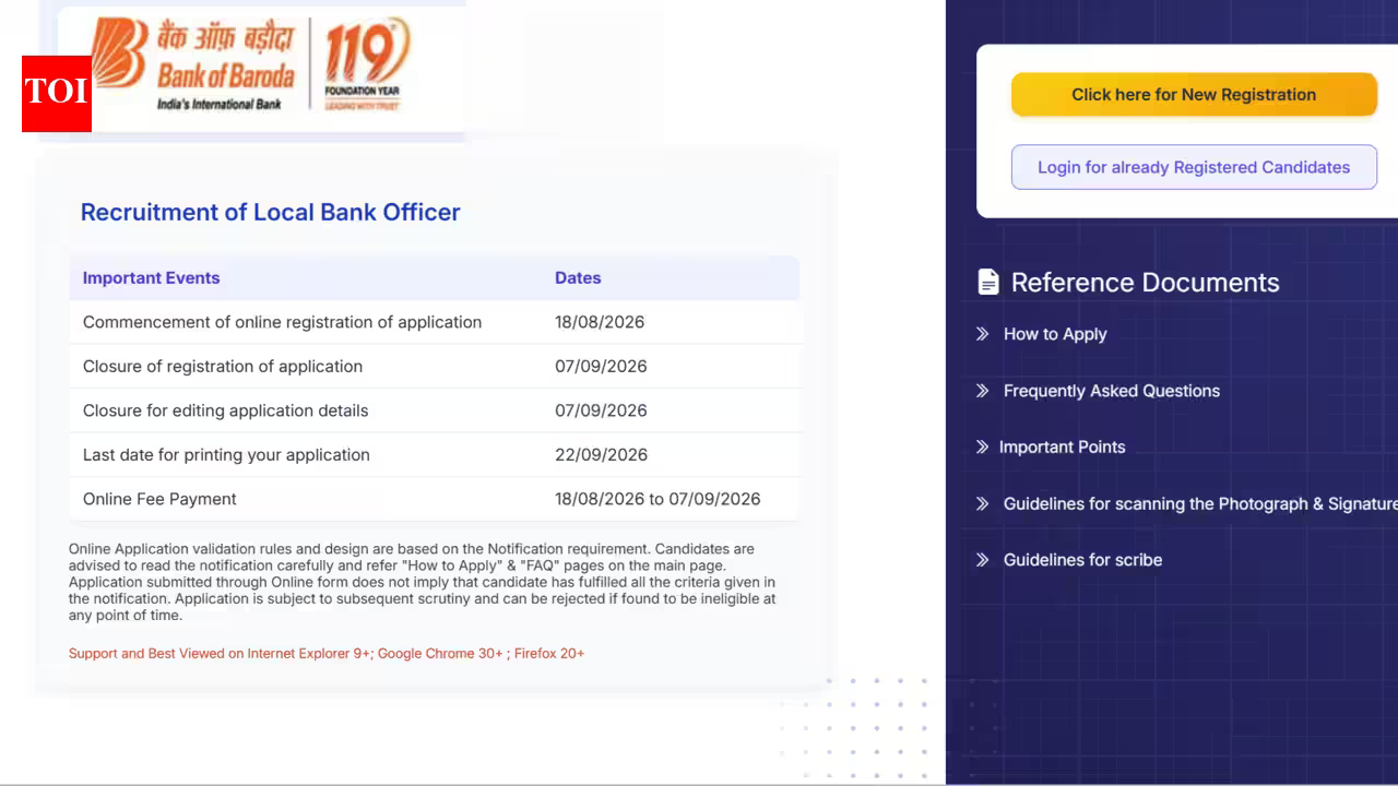 Bank of Baroda LBO recruitment 2026: Registration begins for 2,482 Local Bank Officer posts; check direct link to apply