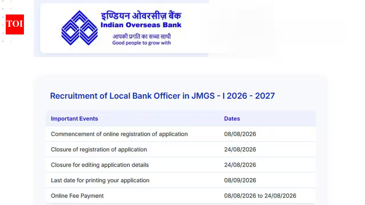 IOB LBO recruitment 2026: Last date today to apply for 250 Local Bank Officer posts; check direct link here