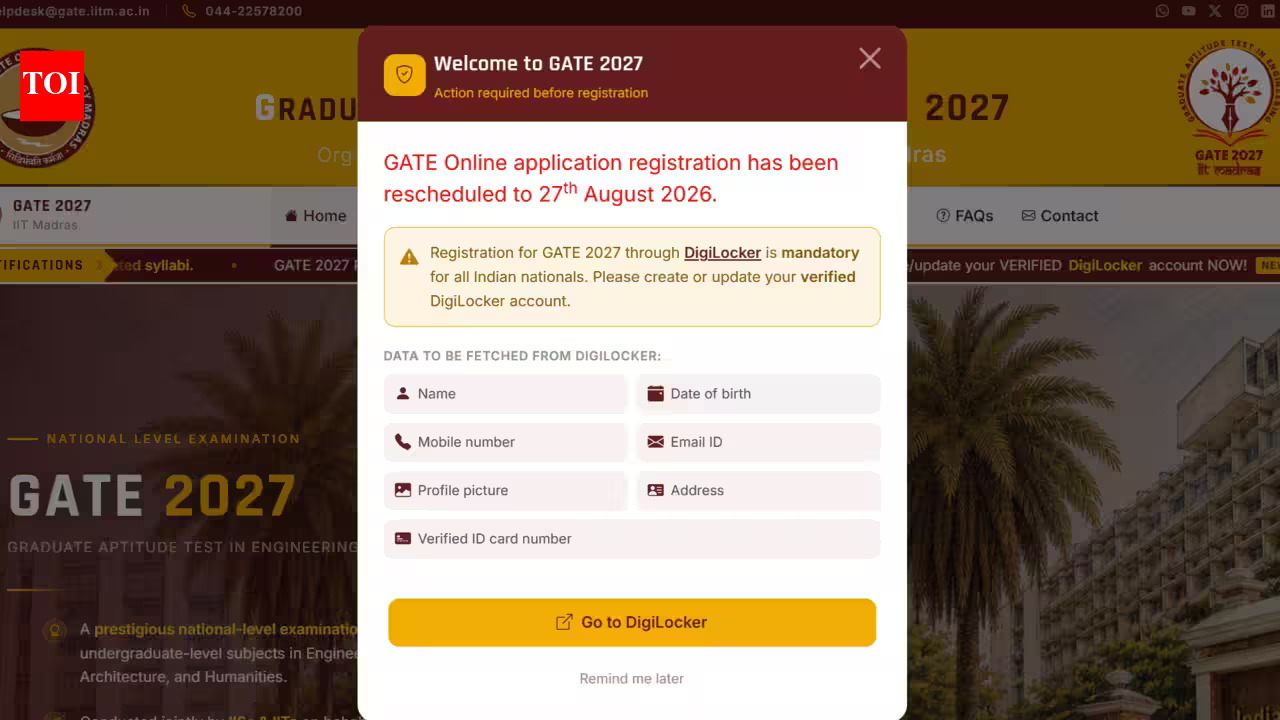 GATE 2027 registration begins tomorrow: Check eligibility, fee, key dates and how to apply