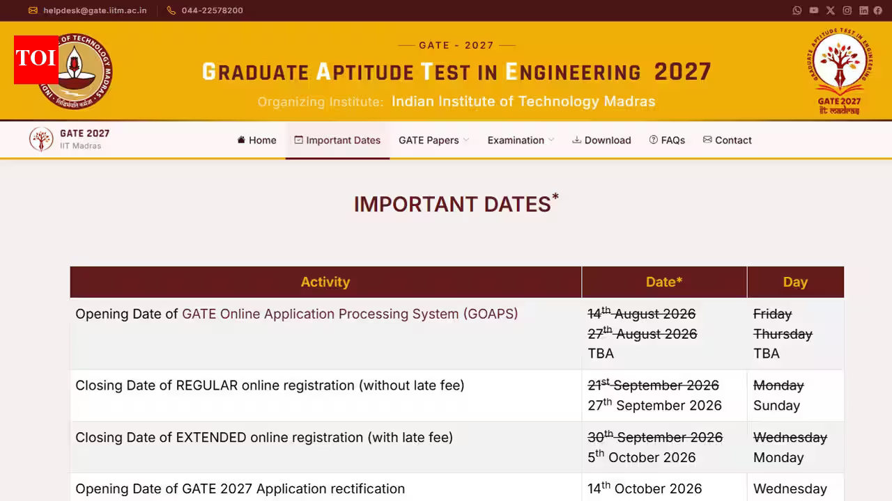 GATE 2027 registration delayed as IIT Madras portal says applications will start soon