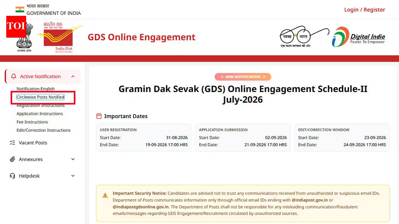 India Post GDS Recruitment 2026: Check circle-wise vacancies for 23,757 posts here