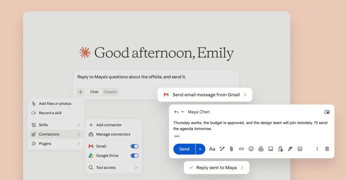 Claude can do more with Gmail and Google Drive, and access to Claude Cowork is expanding.