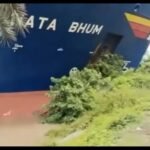 Singapore-flagged container ship crashes into riverbank in India after steering failure (VIDEO)