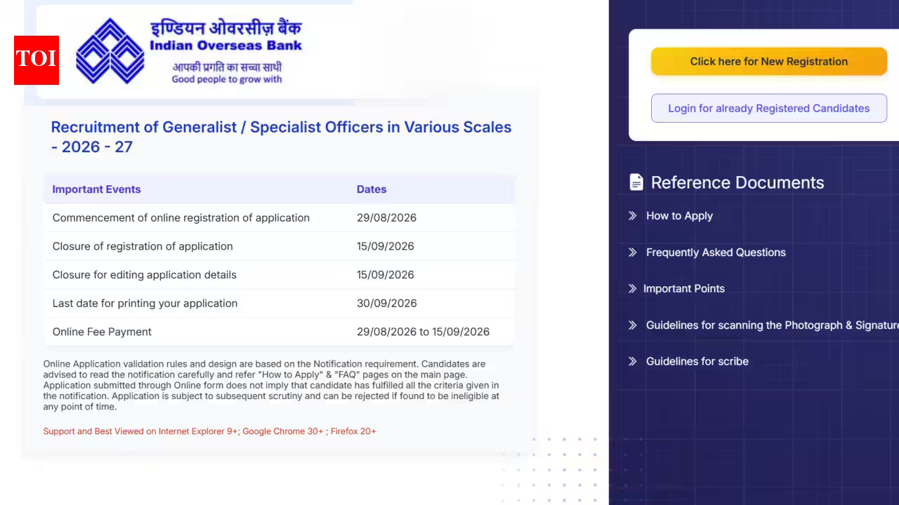 IOB SO recruitment 2026: Indian Overseas Bank invites applications for 291 posts; apply by September 15