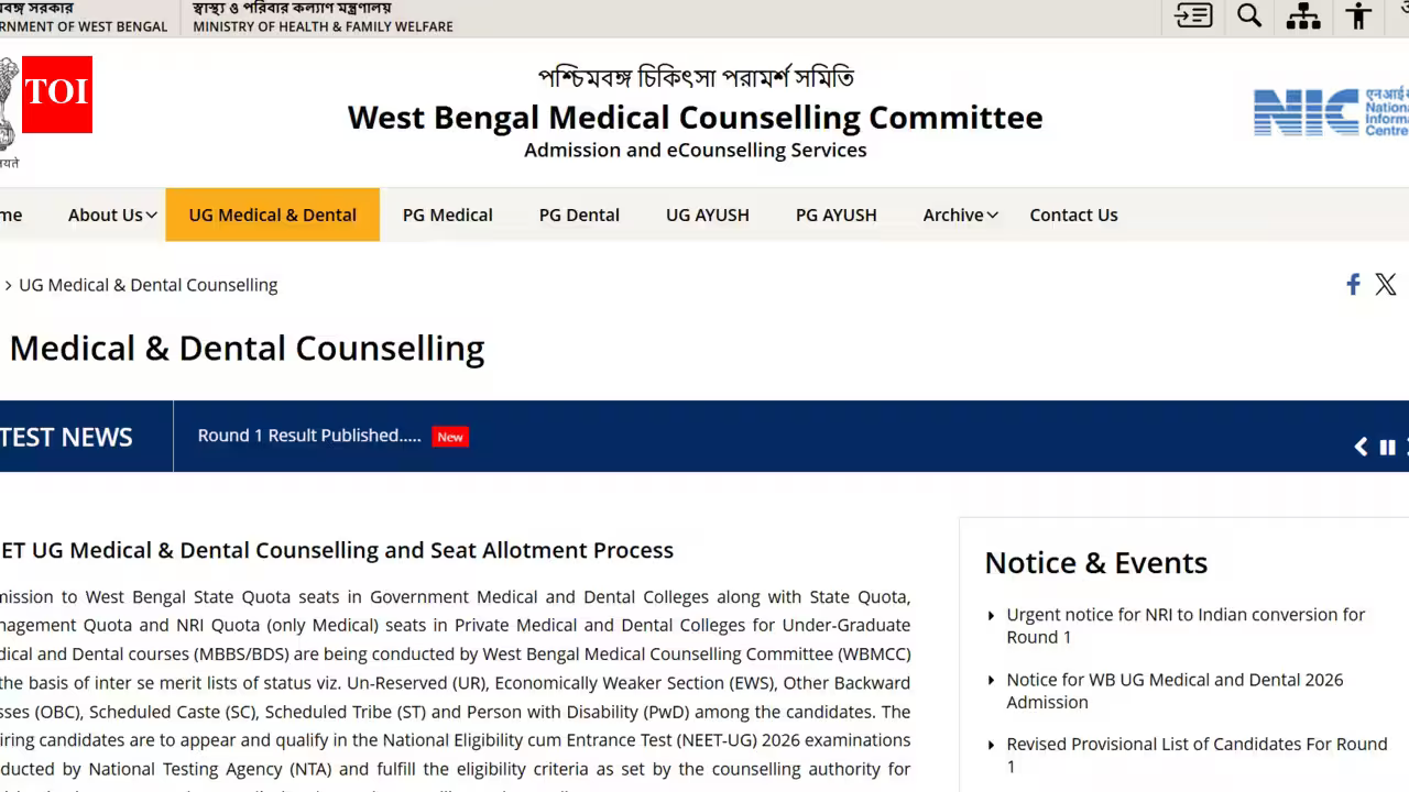 WB NEET UG round 1 seat allotment result 2026 out at wbmcc.nic.in; check reporting dates and next steps