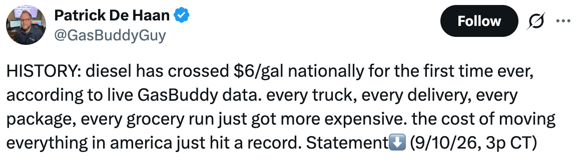 Diesel Hits Record $6 High: Crowley Blasts Tiffany and Trump for ‘Unaffordable’ MAGA Agenda