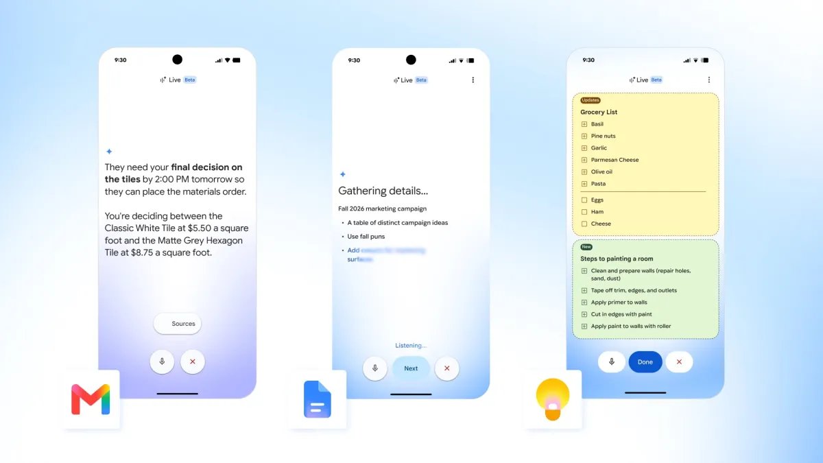 Google launches AI voice features in Gmail, Docs, and Keep