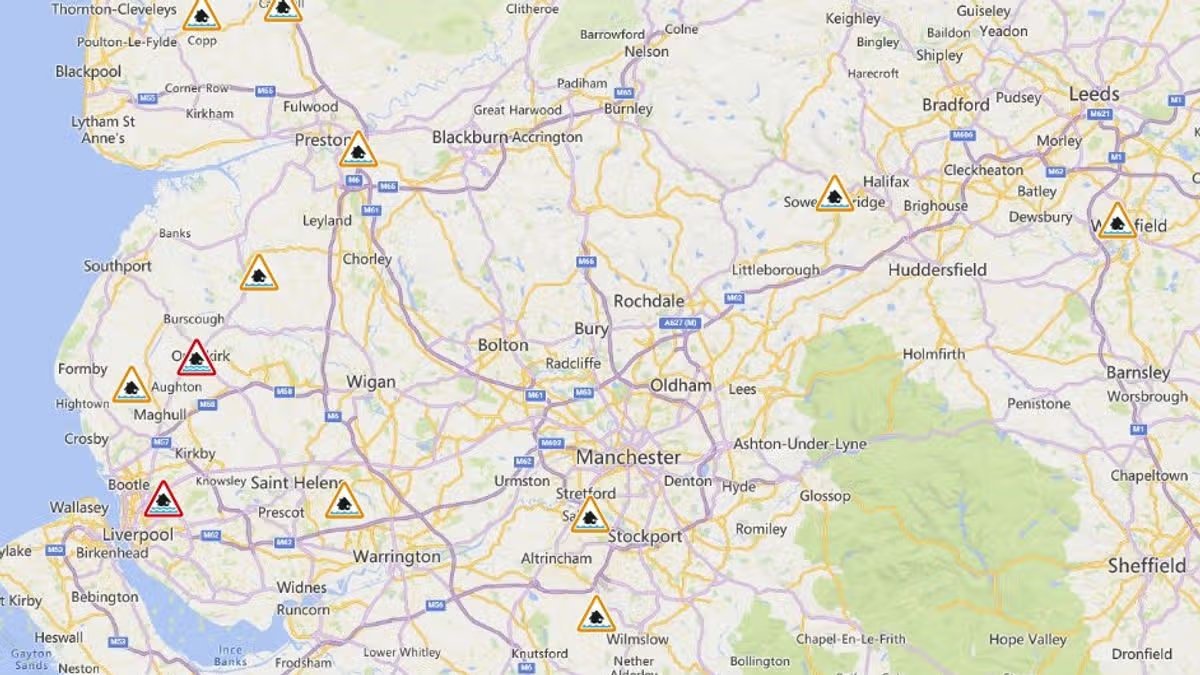 Greater Manchester on high alert as torrential downpours trigger double flooding warning