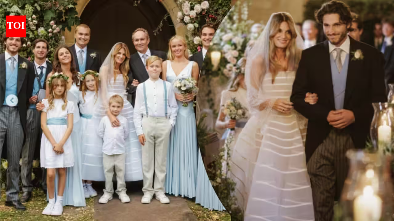 Jemima Goldsmith Stuns in Elegant Wedding Photos as Sons Walk Her Down the Aisle