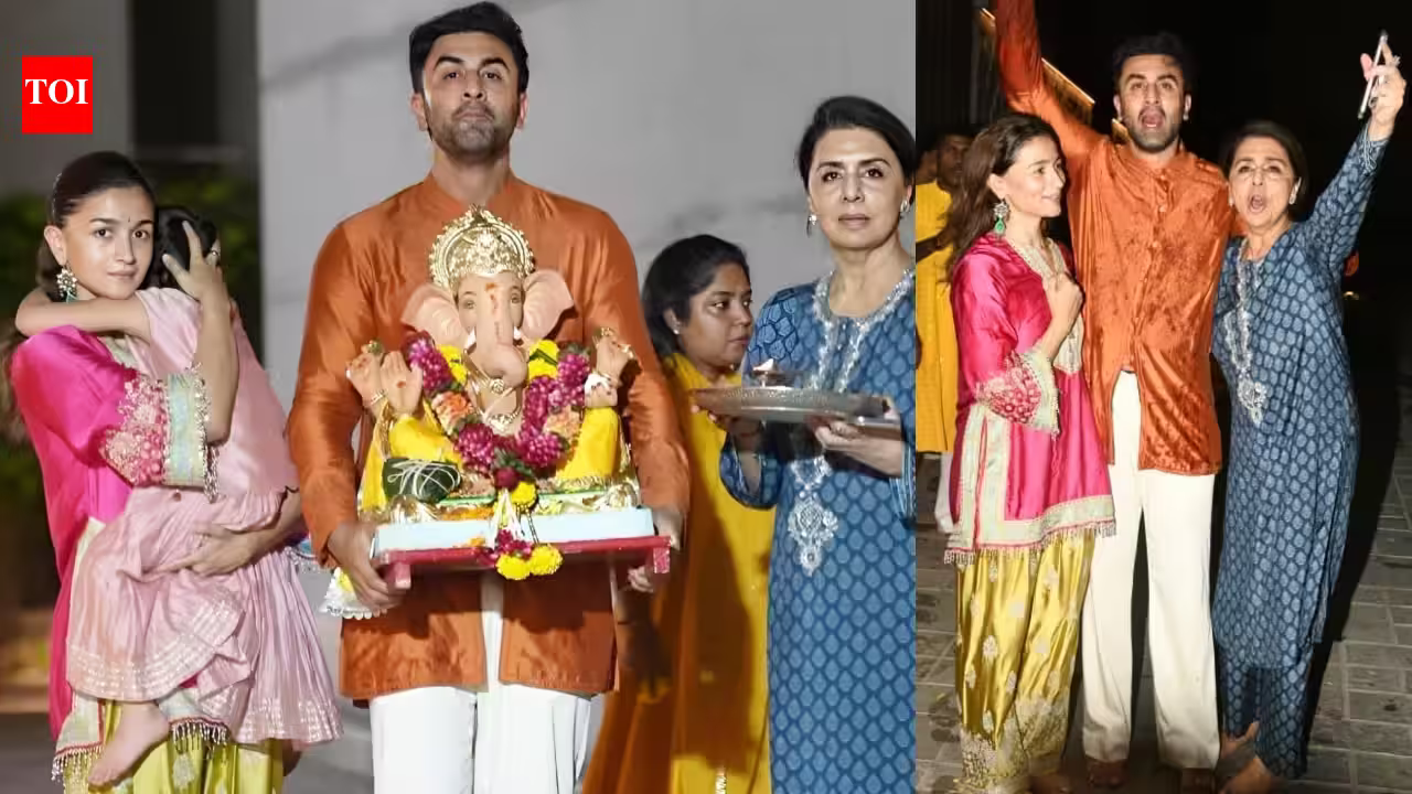 Ranbir, Alia, and Neetu Kapoor Welcome Bappa: The Kapoors Protect Raha’s Privacy During Ganpati Visarjan!